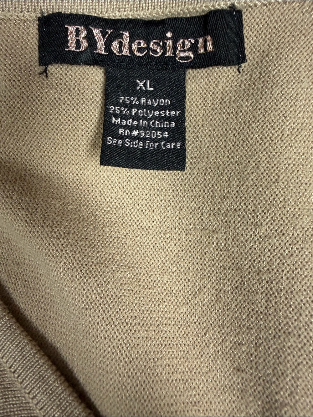 Lightweight Tan V-Neck Sweater with Black & White Trim - Picture 4 of 4